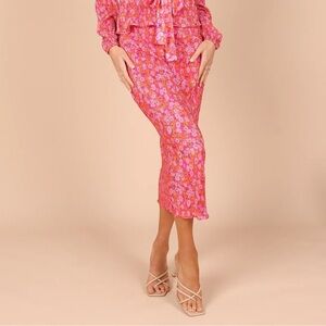 Minelli Pleat Hot Pink Floral Midi Skirt